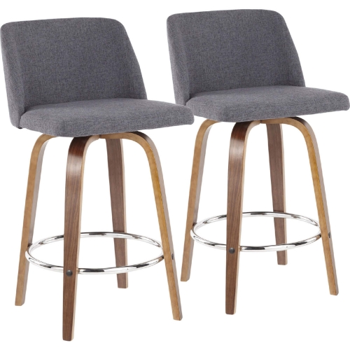 Toriano 26" Counter Stool in Blue Fabric & Walnut Finish (Set of 2)